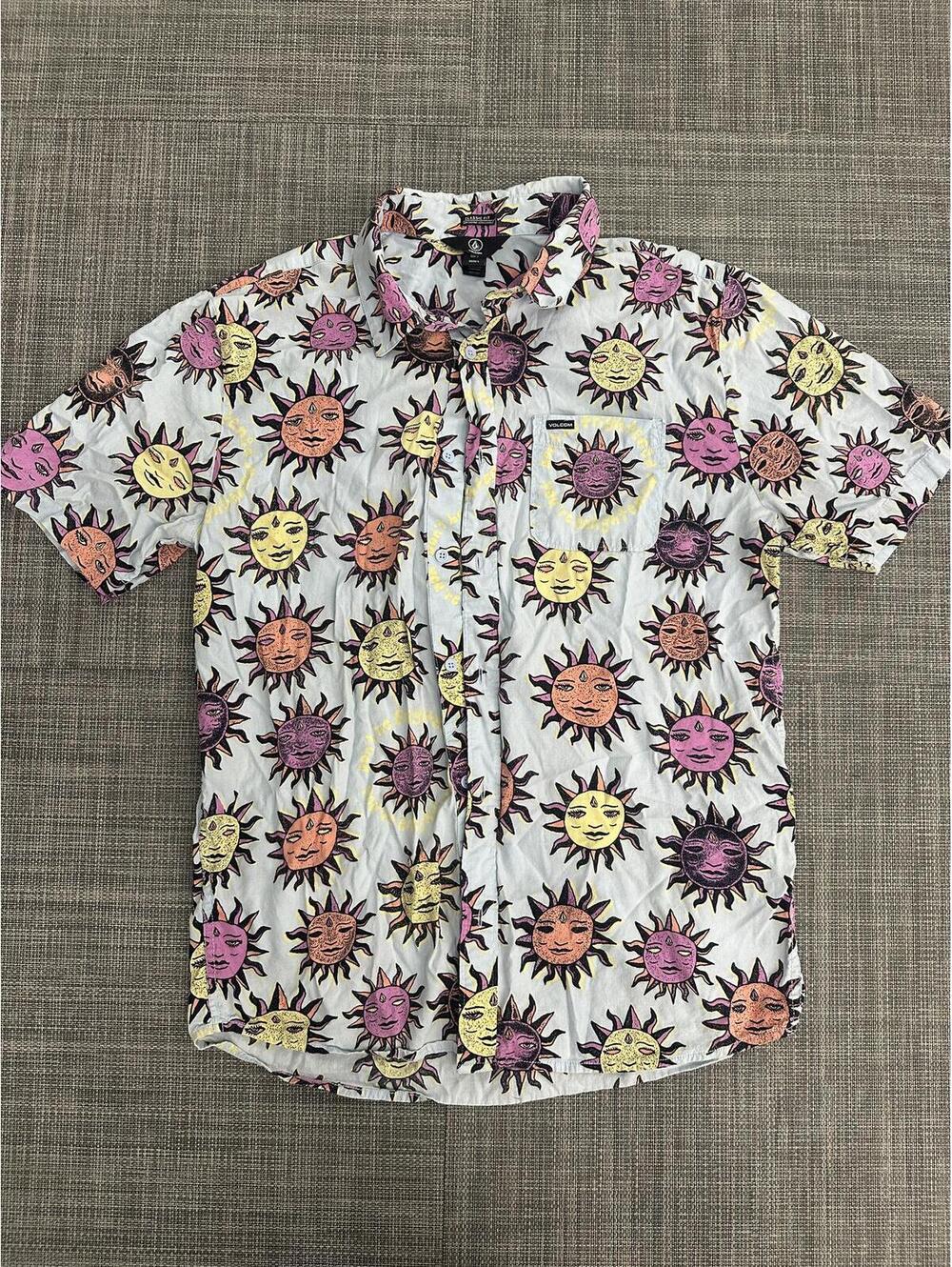 VOLCOM STONE CLASSIC FIT TRIBAL SUN POCKET SHIRT BLUE MULTI Men’s Large